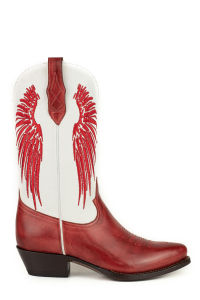 Boots Wings Red Nappa White Split Suede