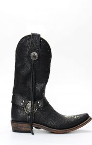 Liberty Black biker boots in leather with skull-shaped insert
